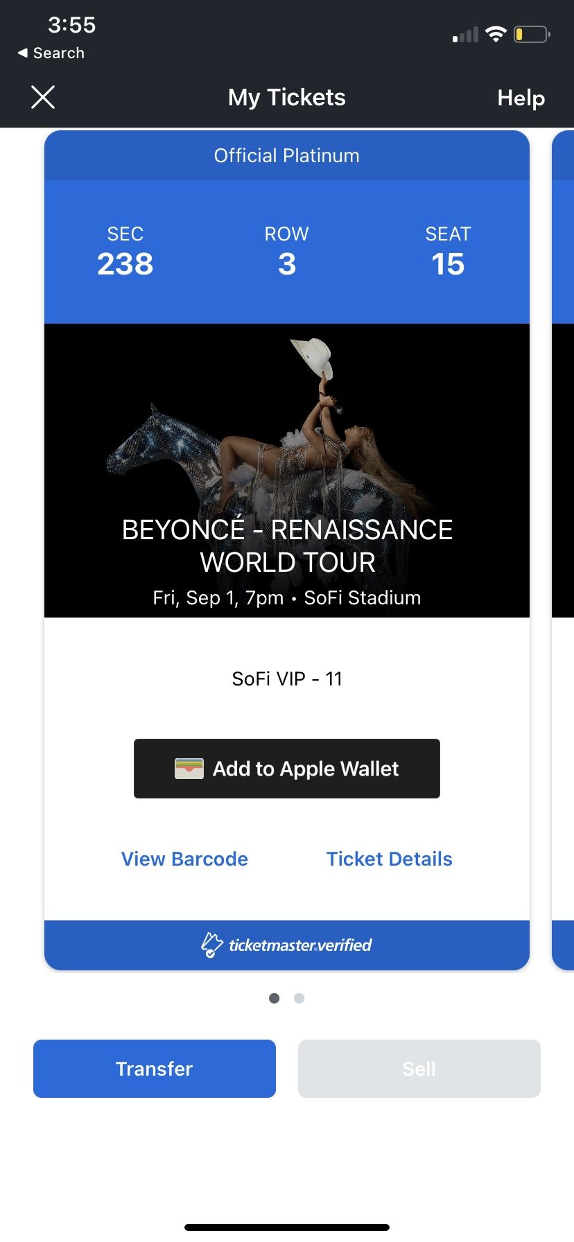 Beyonce Platinum Ticket