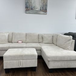 Beige Sectional Sofa & Ottoman 
