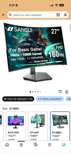 Sansui 27" FHD 160Hz Curved Gaming Monitor