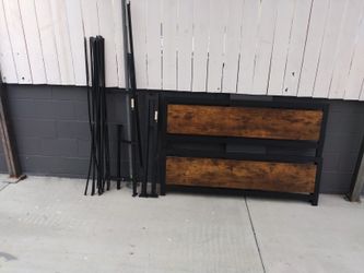 Queen Bed Frame With Board Base (Some Screws Are Missing And Middle Part Damaged)