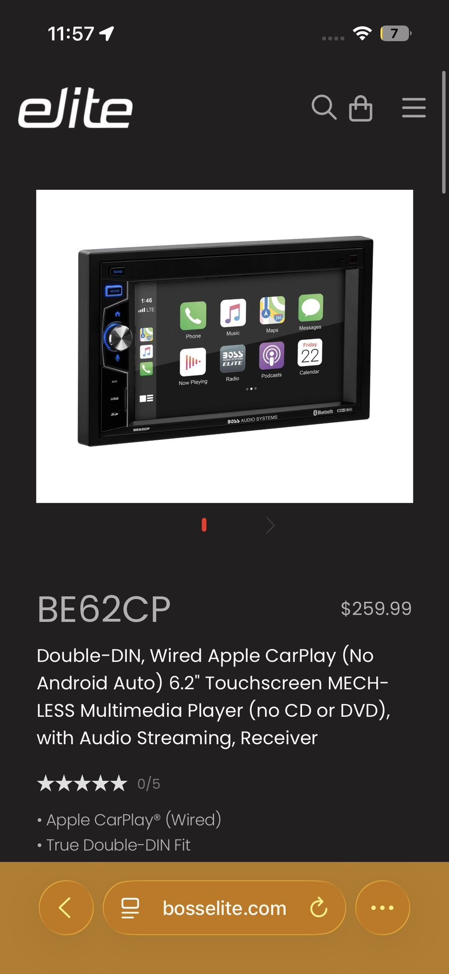 Boss apple carplay radio Model BE62CP