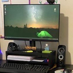 Desktop 24" Monitor, Speakers With Woofer, Monitor Stand, Mouse, Webcam Light Up Keyboard 