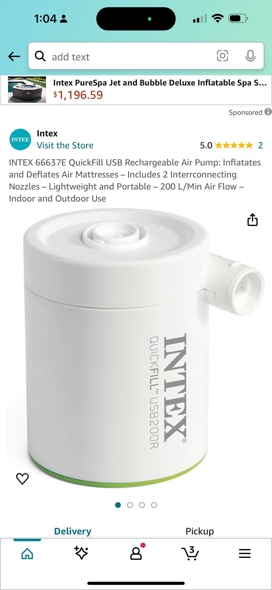 INTEX 66637E QuickFill USB Rechargeable Air Pump: Inflatates and Deflates Air Mattresses – Includes 2 Interrconnecting Nozzles – Lightweight and Porta