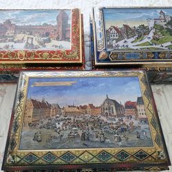Very Large German Cookie Tins. Last Pic Shows Insides. Three Different Styles. Price Each. 