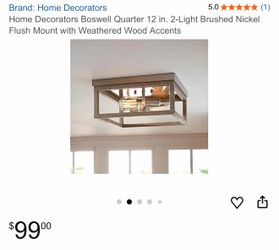 Home Decorators Boswell Quarter 12 in. 2-Light Brushed Nickel Flush Mount with Weathered Wood Accents