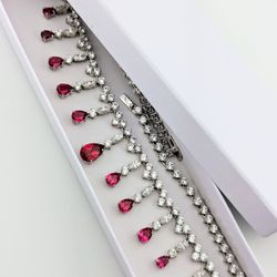 925 Silver Ruby Simulated & Cubic Zirconia  Chocker Necklace