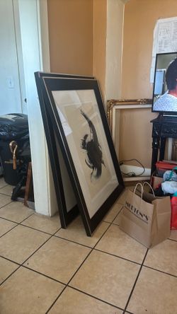 Two large framed signed abstracts