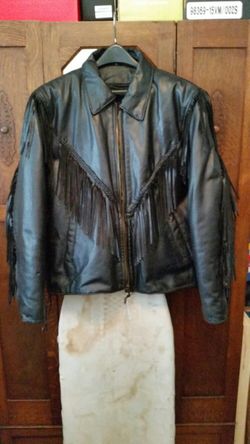 Leather motorcycle fringe jacket