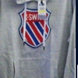 K-SWISS KSM183FH03 1980'S EDITION OLD SCHOOL VINTAGE MEN'S PULLOVER FLEECE THICK HOODIE SWEATER SIZE LARGE HEATHER GRAY BRAND NEW WITH TAGS .