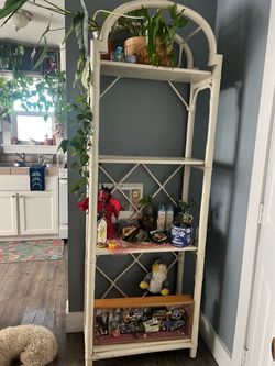 White Rattan Arched Etagere Bookshelf