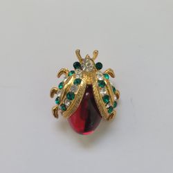Ladybug Brooch Pin Small Jelly Belly Style Red Lucite Acrylic Gold Tone