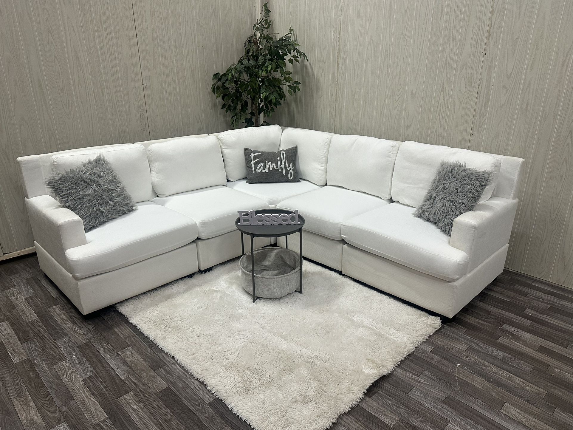Five Piece White Modular Sectional Couch - Delivery Available
