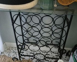 Black Metal Wine Rack with Glass Top