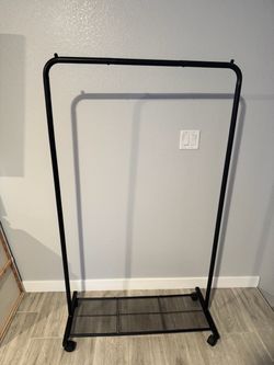 Black Metal Rolling Clothes Rack with Shelf