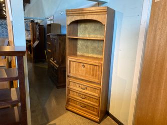 Wood Bookcase with Drawers and Drop Down Desk