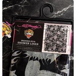 🖤 NEW Ed Hardy Printed PEVA Shower Liner – Black/White Tattoo Design 🖤