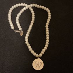 18” White Pearl Necklace With SilverTone Initial (W) Pendant,byMSC