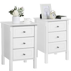Nightstand Set of 2,Wooden 3-Drawer Bedside Table with Solid Wood Legs, Bedside Cabinet Cupboard Storage Organizer for Bedroom Home Office Small Space