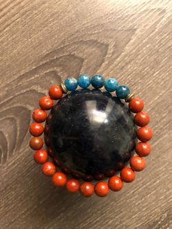 8mm Red Jasper and Blue Apatite Beaded Bracelet