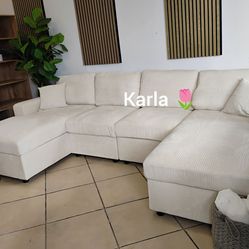 Beautiful‼️U sectional sofa with double chaise ivory Corduroy