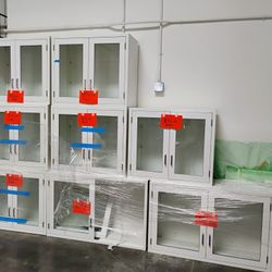 Glass Front Metal Cabinets.
