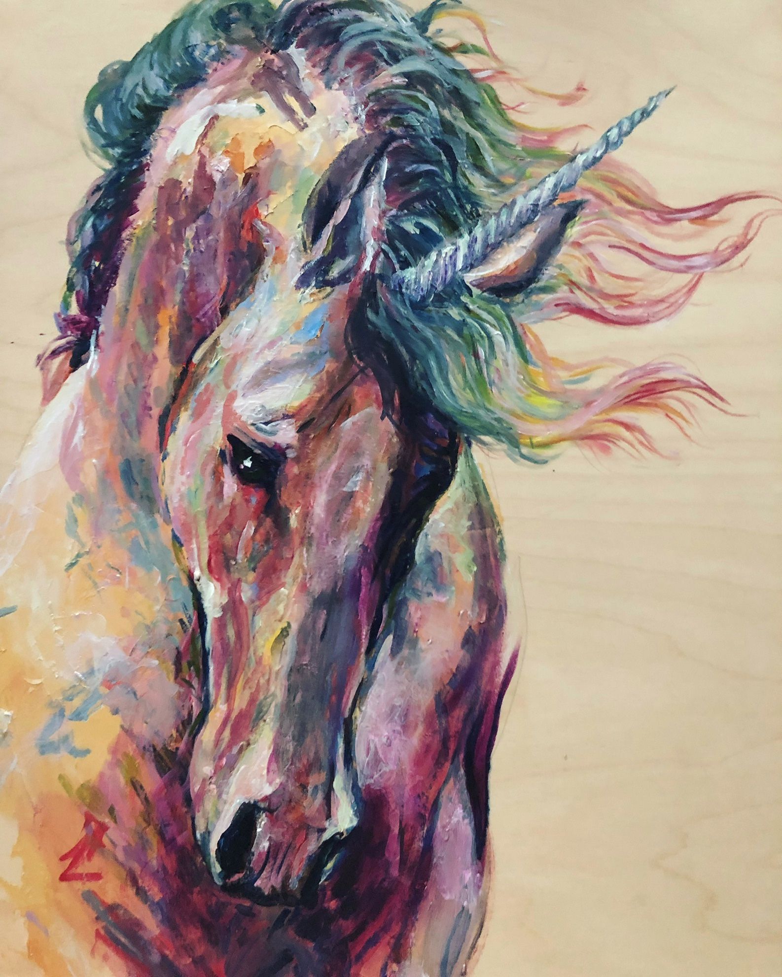 Painting Of Unicorn On Wood Medium