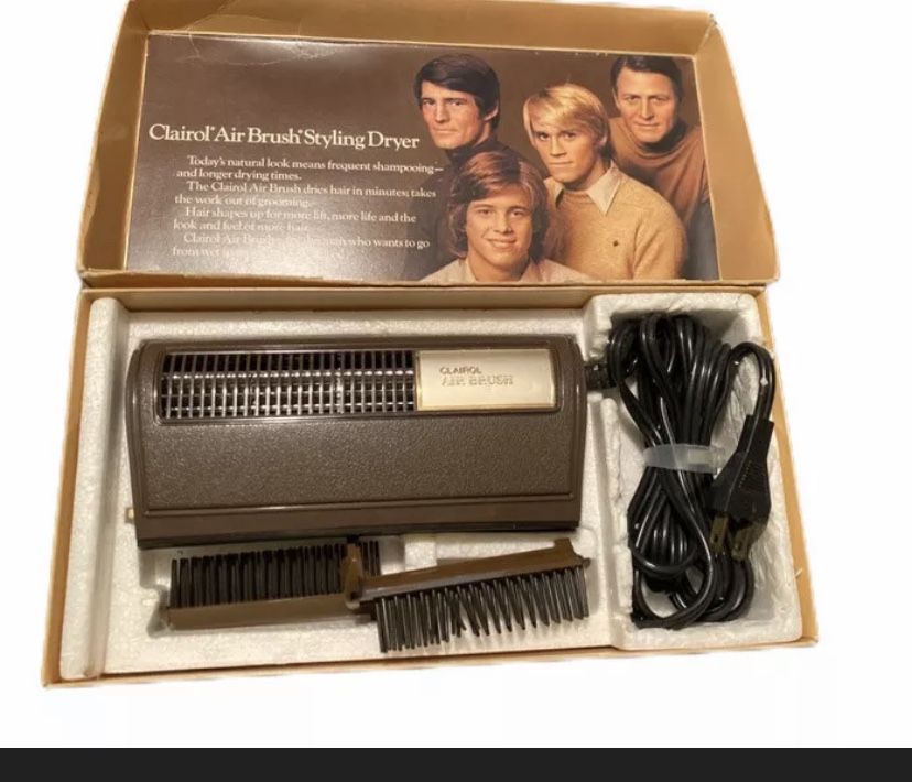 Vintage 70s CLAIROL AIR BRUSH STYLING DRYER Men's 500 Watt Model AB-2 1971 w/box