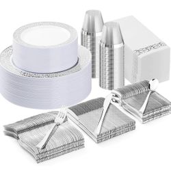 350PCS Silver Plastic Dinnerware Se X(210)