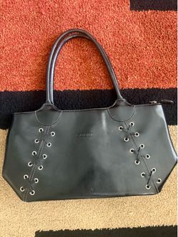 Black Lace-Up Faux Leather Shoulder Bag