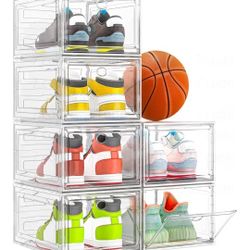 Thickened Clear Shoe Storage Organizer with Magnetic Door, Sturdy Stackable Shoe Boxes for Closet