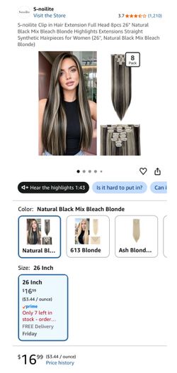 Clip and hair extension 26 inch