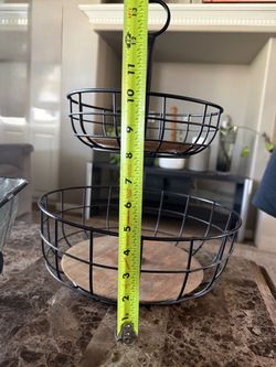 2-Tier Metal and Wood Serving Stand