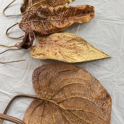 Artificial Faux plastic gold large leaf glitter, bead, elephant ear - set of 5