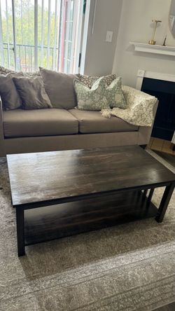 Dark Wood Coffee Table with Lower Shelf