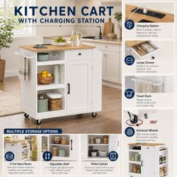 KITCHEN CART. ISLAND CART. with charging station white