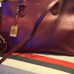 womens burgundy tote with protective cover bag by ralph lauren