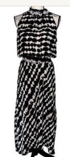 Small Black & Cream Allison Joy long dress. Elastic waist two button neck closure.