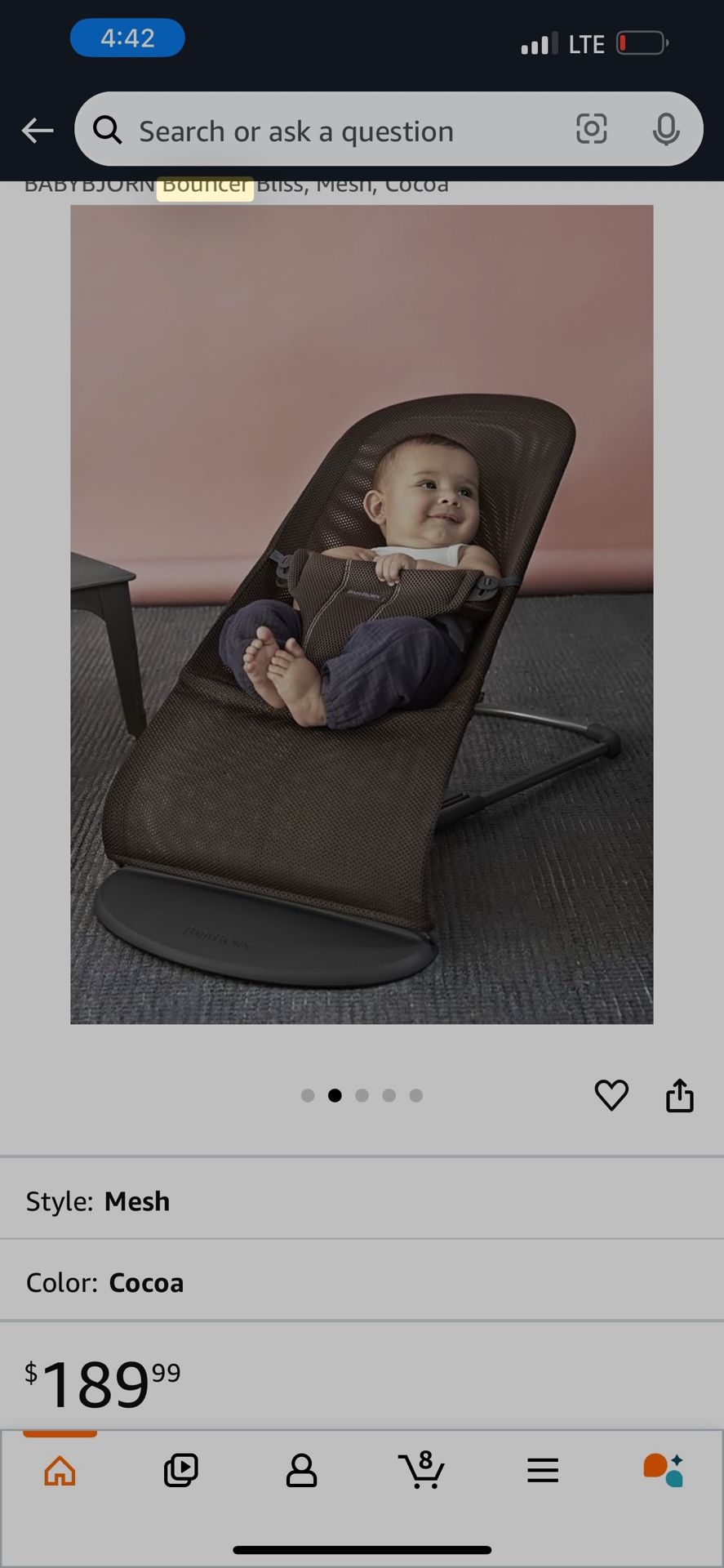 Baby Bjorn Cocoa Mesh Bouncer With Two Toy Bars