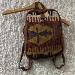 Leather & Fabric Backpack, Adjustable Straps