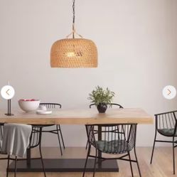 Hampton Bay Summerpoint 120-Watt 2-Light Black Shaded Pendant Light with Natural Woven Shade, No bulbs Included