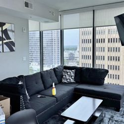 BLACK LEATHER SECTIONAL (also In Red, Brown, White)