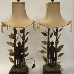 Pair of Vintage Asian Bronze -Inspired Table Lamps – Chinoiserie Style