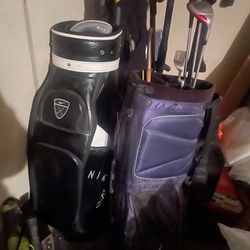 2 Older Golf Bags , Clubs, Balls Ect