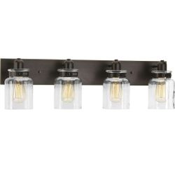 Progress Lighting P300048-020 Calhoun Collection Clear Glass Farmhouse Bath Vanity Light, 4-Light, Antique Bronze