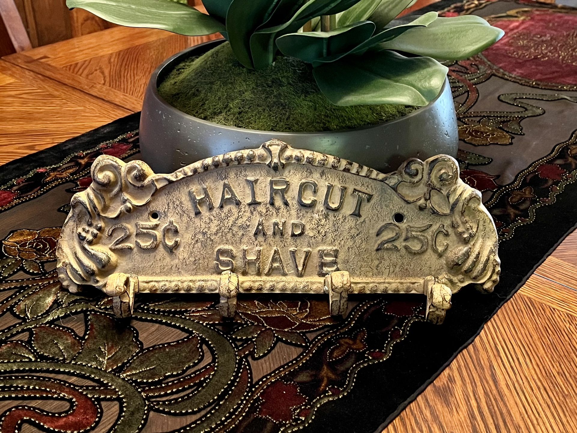 Cast Iron Haircut and Shave Sign with 4 Hooks
