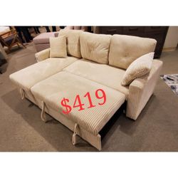 Corduroy Sleeper Sectional Sofa With Storage Chaise  - New Year Sale !