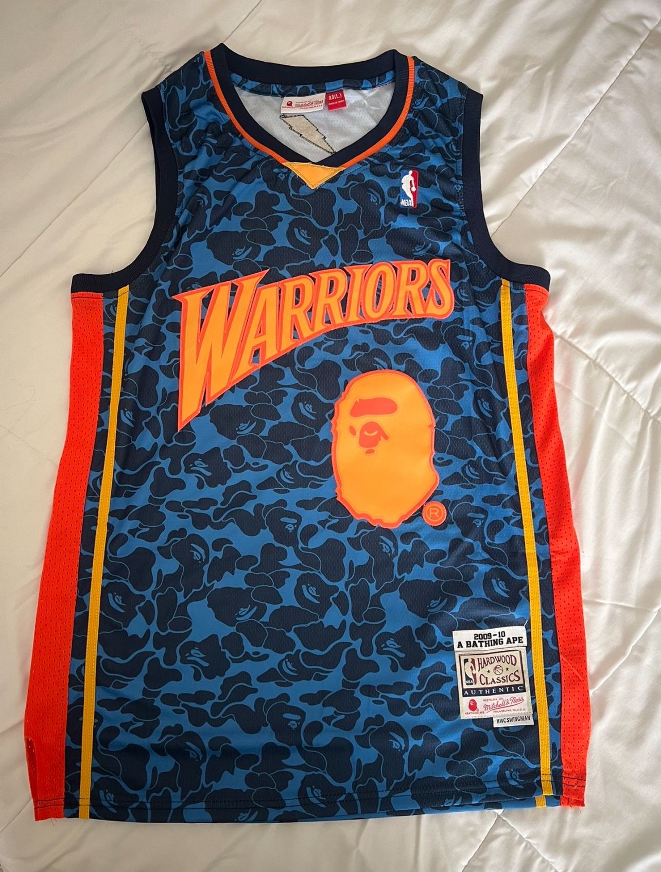 BAPE x Mitchell & Ness Warriors ABC Basketball Swingman Jersey - Large
