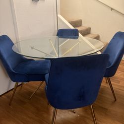 Table And 4 Velvet Chairs 