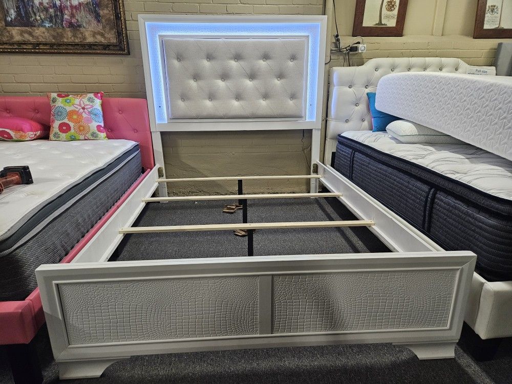 Brand New White LED King Bedframe