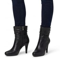 Worthington Leather Slouchy Stiletto Ankle Boots Black Pointed Toe Office 9.5M